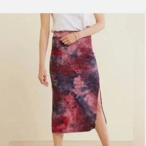 Sundry Women’s Tie-Dye Burgundy Side Slit Midi Skirt Size 1